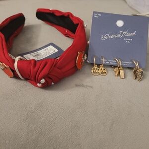Universal Thread Red Knotted Headband with Gold Earrings GO TEAM, GAMEDAY